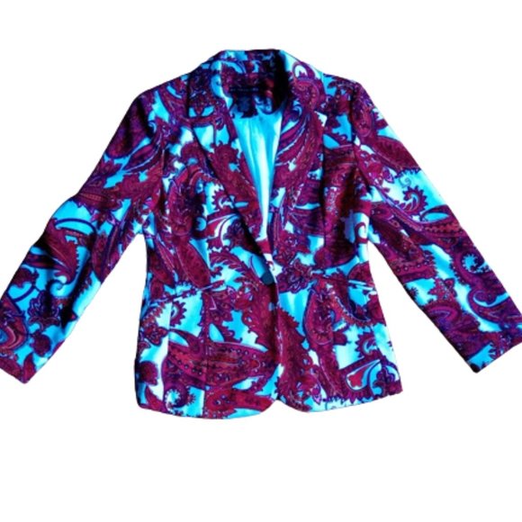 VINTAGE Red Floral Skirt Blazer Set Size 4 - Picture 4 of 8